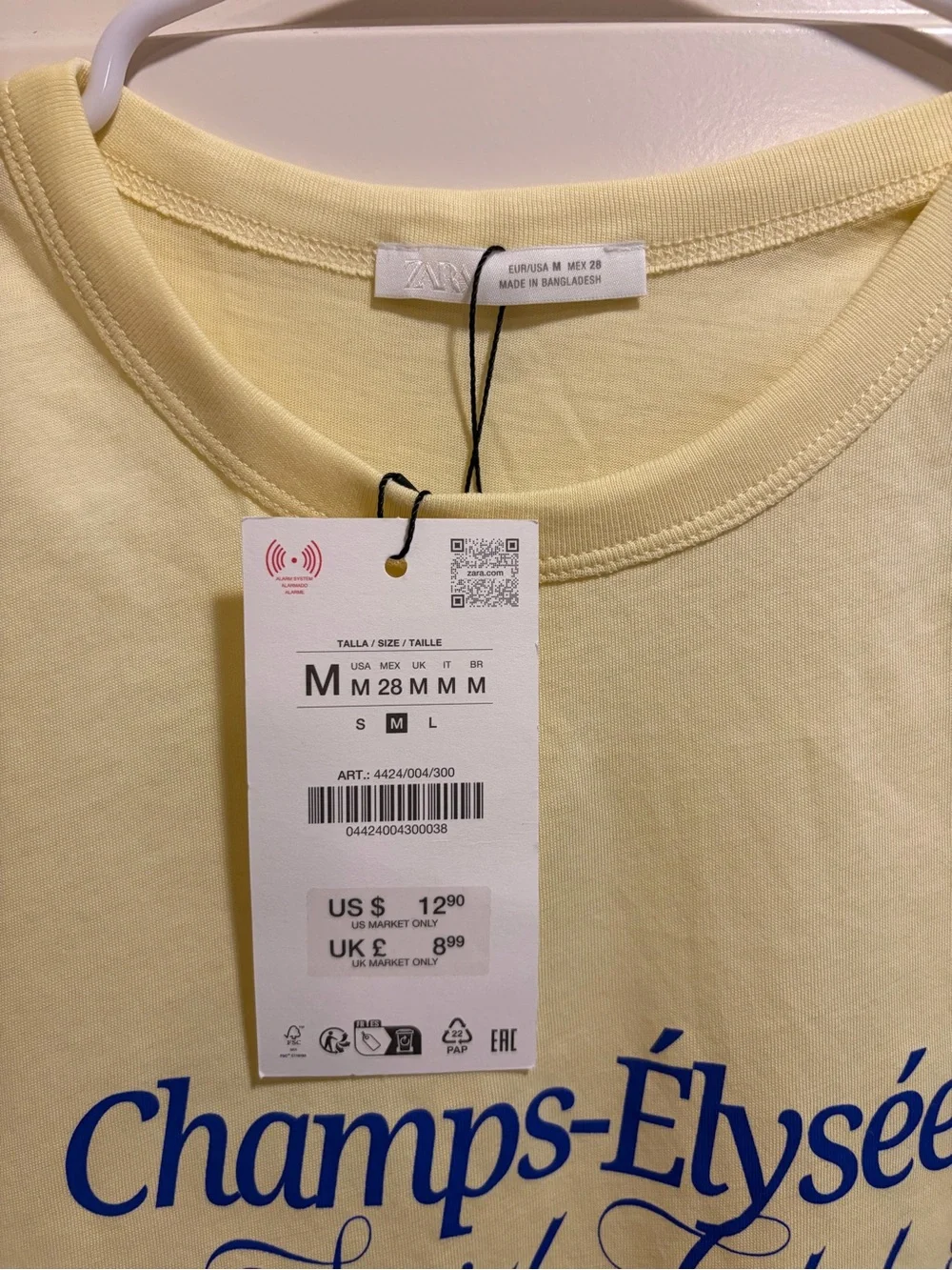 Zara Pale Yellow Tee with Blue Script - Picture 3 of 3
